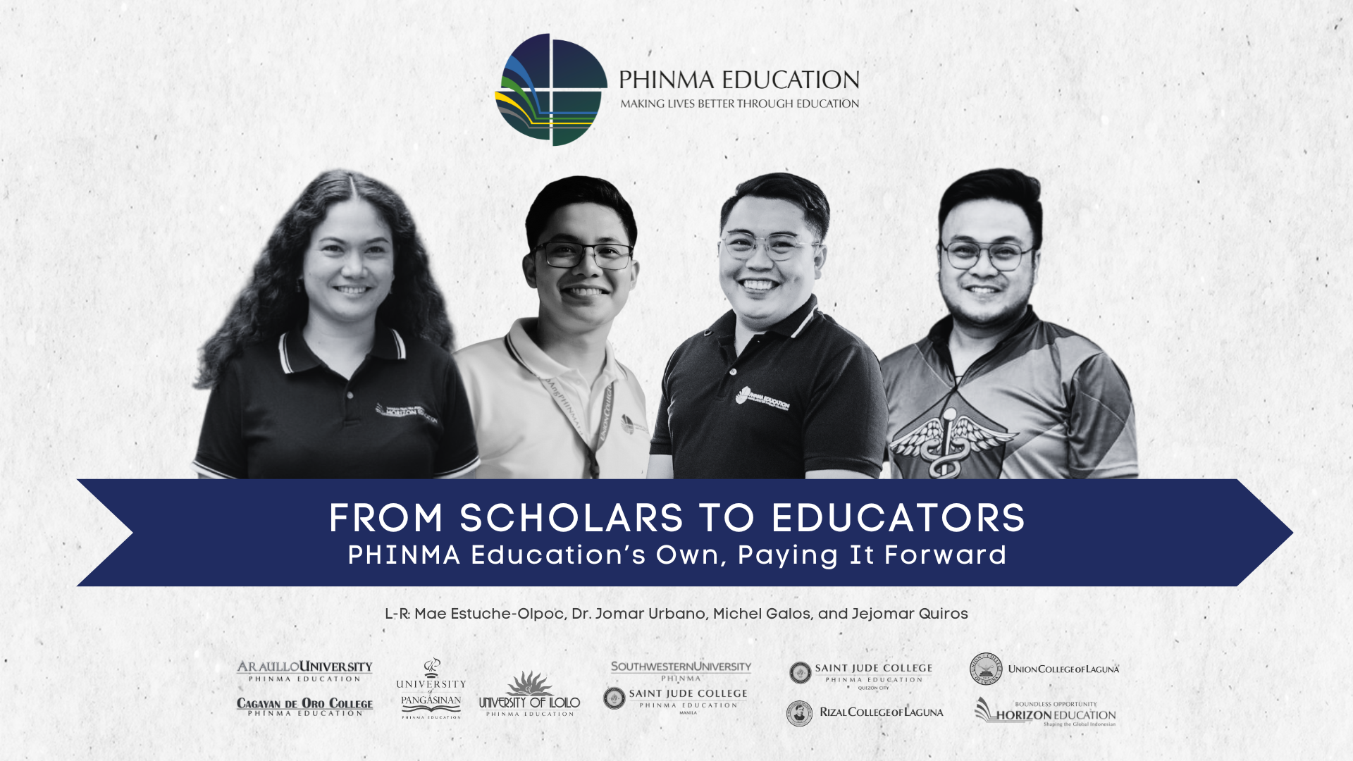 L-R: Mae Estuche-Olpoc, Dr. Jomar Urbano, Michel Galos, and Jejomar Quiros shared their stories at the first PHINMA Educators’ Day held virtually last June 16. 