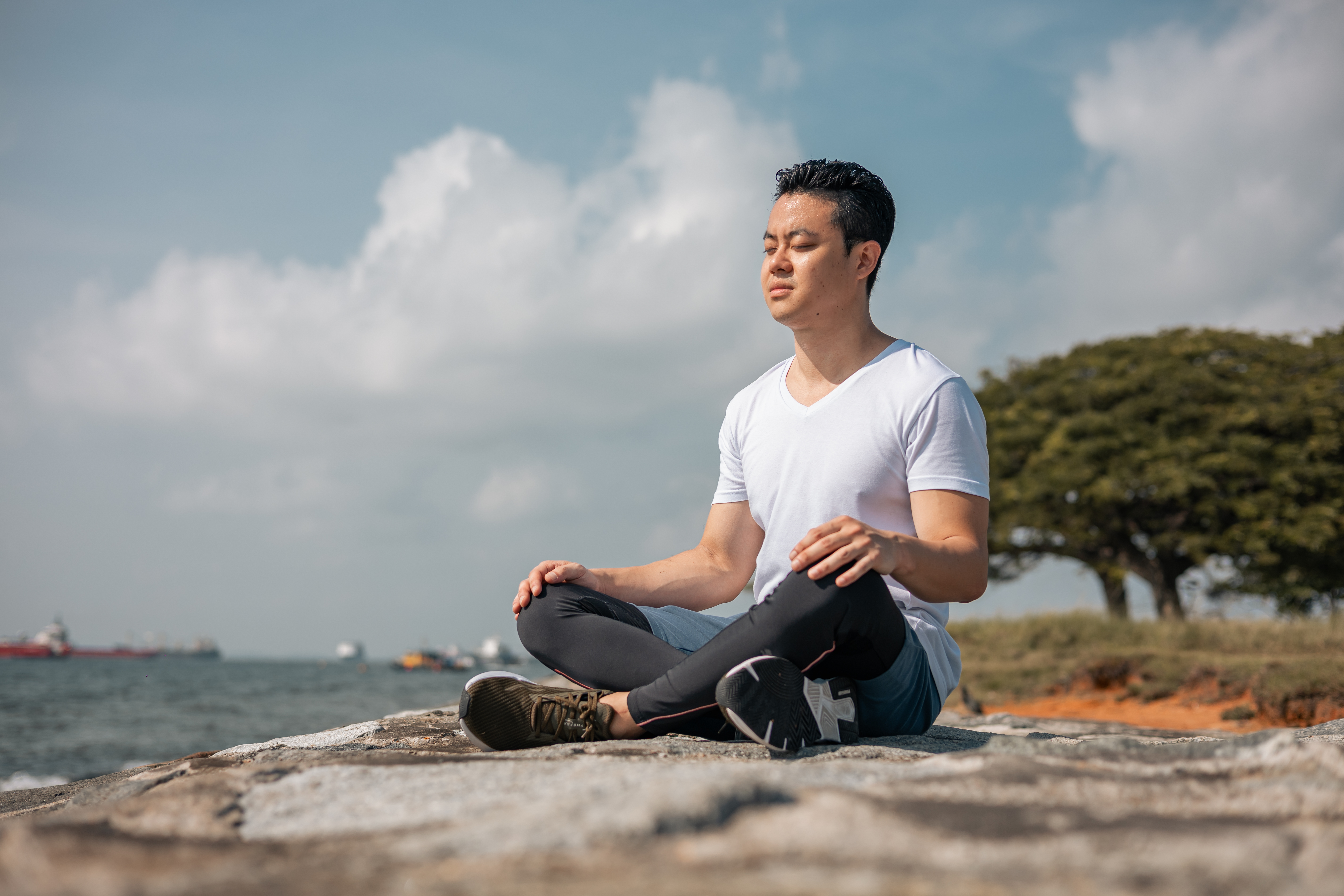 Andrew in meditation before and after as part of Rodandac's Mind Over Matter philosophy