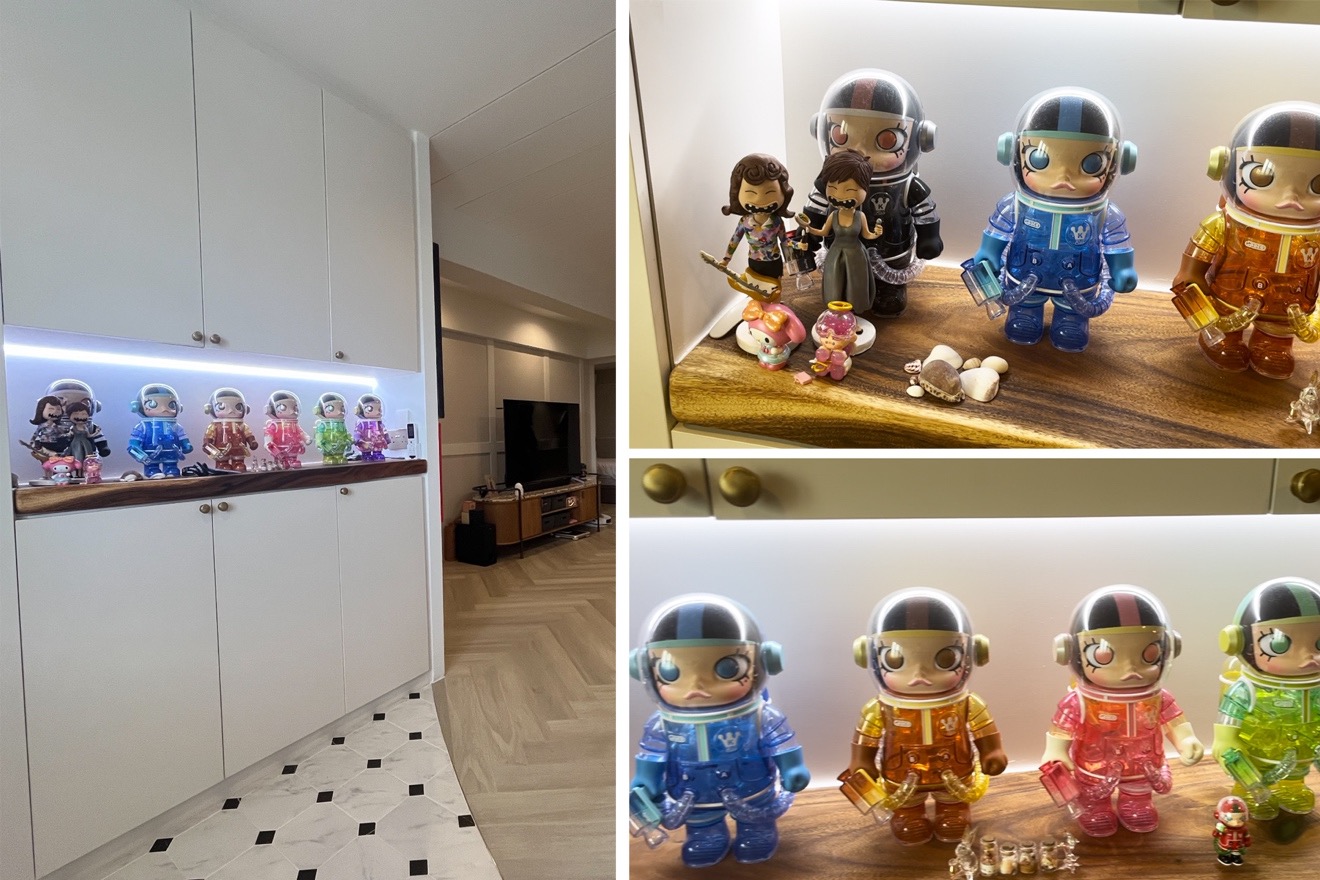 Instead of using the trophies as displays, the display niche now houses toy figurines that greets everyone as they enter the home. 
