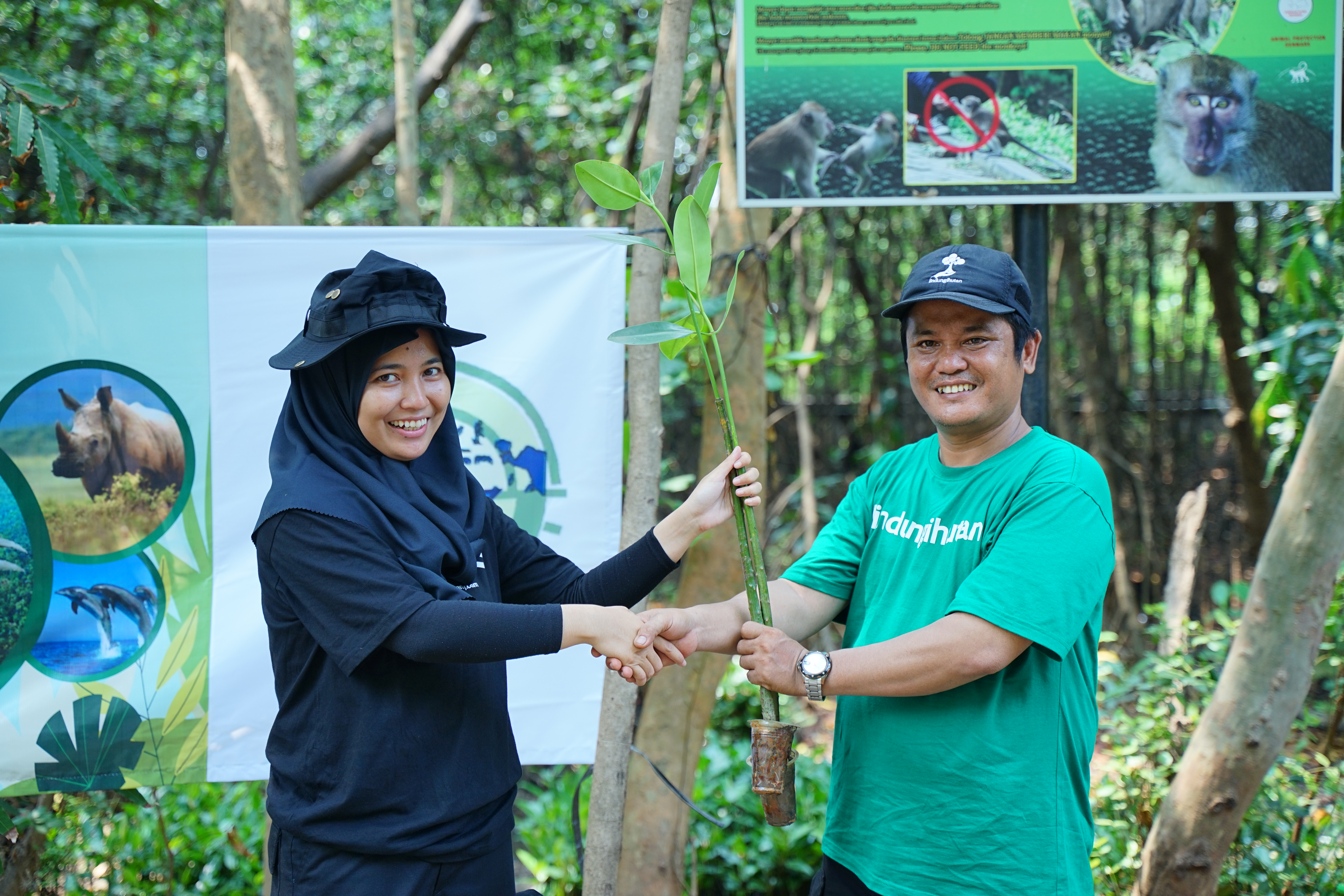 Serah terima bibit mangrove dari perwakilan Logos Property kepada mitra petani LindungiHutan. (Dokumentasi: LindungiHutan)