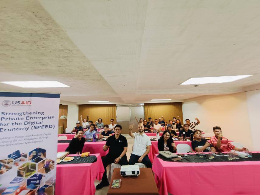 UNAWA COO Atty. Gino Jacinto with USAID-SPEED attendees. Capacity Development Program for SMEs. June 21, 2024 - Oblation Lounge, University Hotel, UP Diliman, Quezon City.