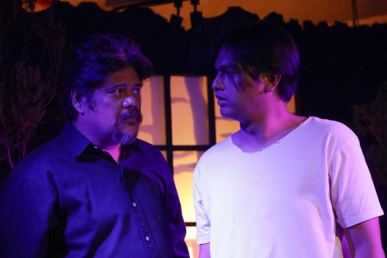 From left: Jamie Wilson (Jesus Christ) and Zach Pracale (Lucifer). The ANCIENT PRODIGAL premiered at Arte Pintura x Paco Creative Space, Ermita, Manila April 6, 2024. Photo by Jude Bautista.
