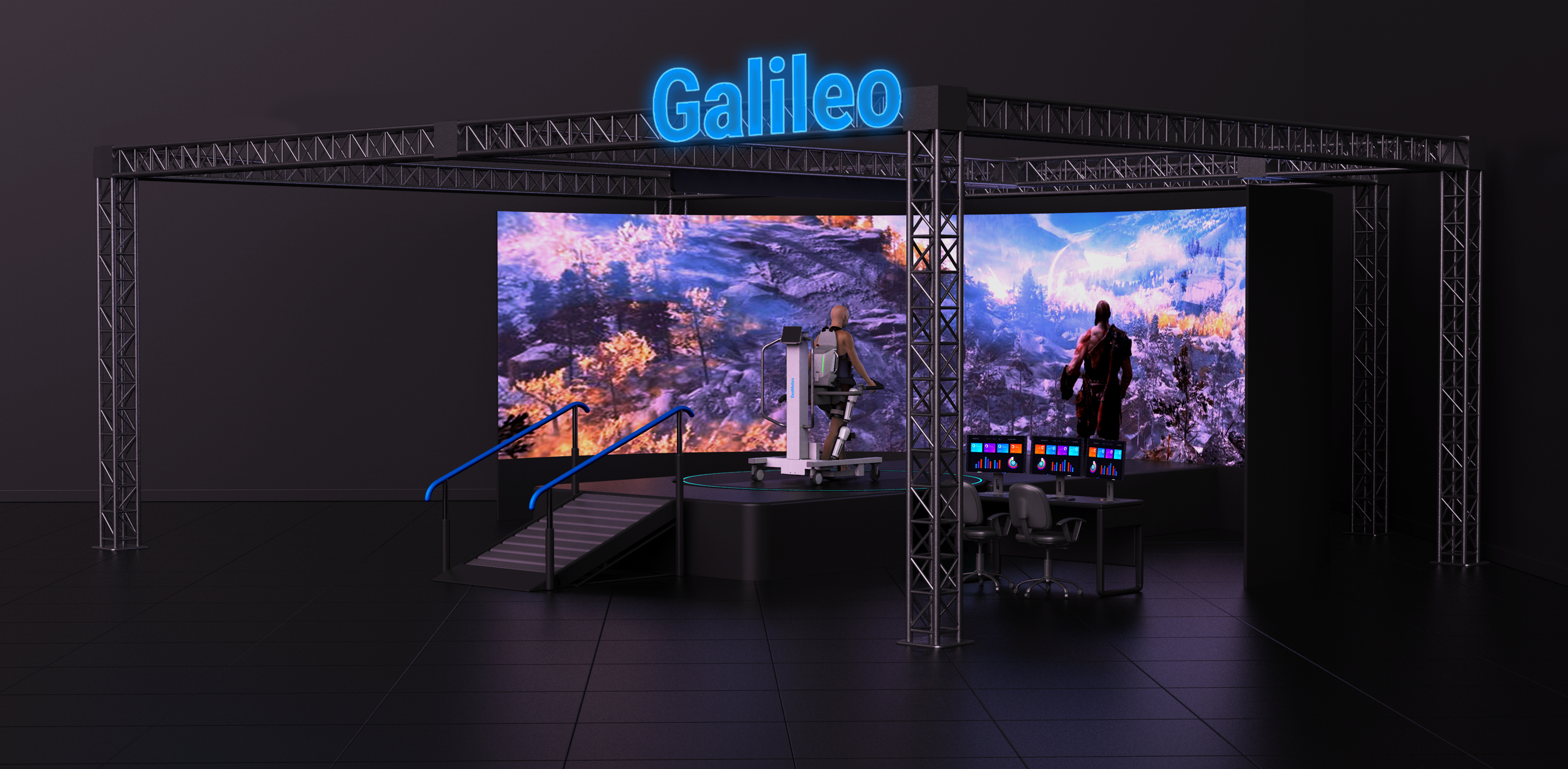 <b>Picture 4:</b> The Galileo system aims to be the most advanced rehabilitation system by integrating 6 DoF motion platform and 6-component force plates.  