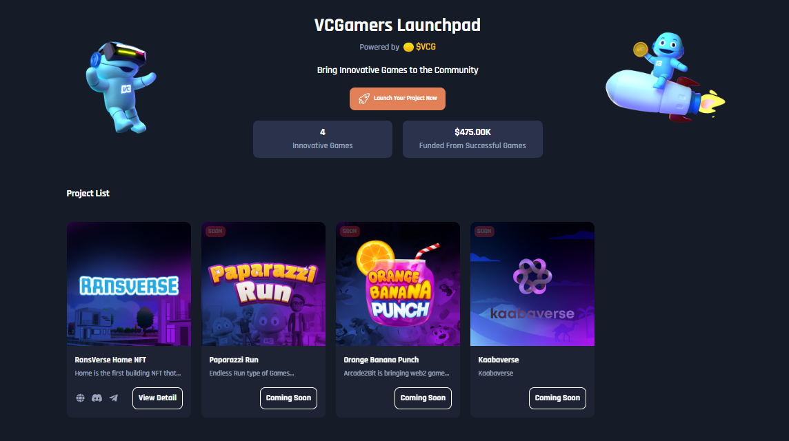 VCGamers Launchpad Website